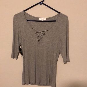 Grey Lace Up Top